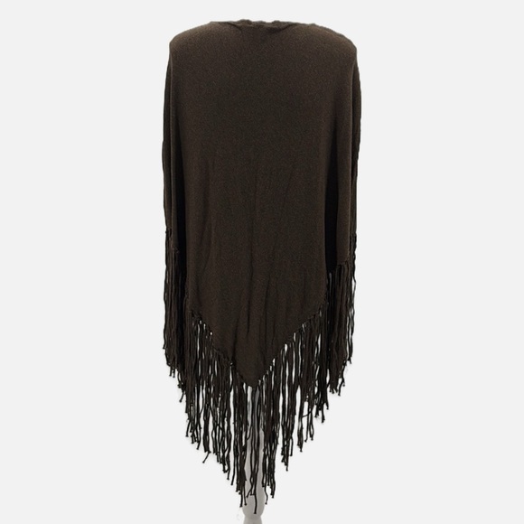 Minnie Rose Fringed Cotton Hankie Poncho in Chocolate Brown - One Size - Picture 4 of 6